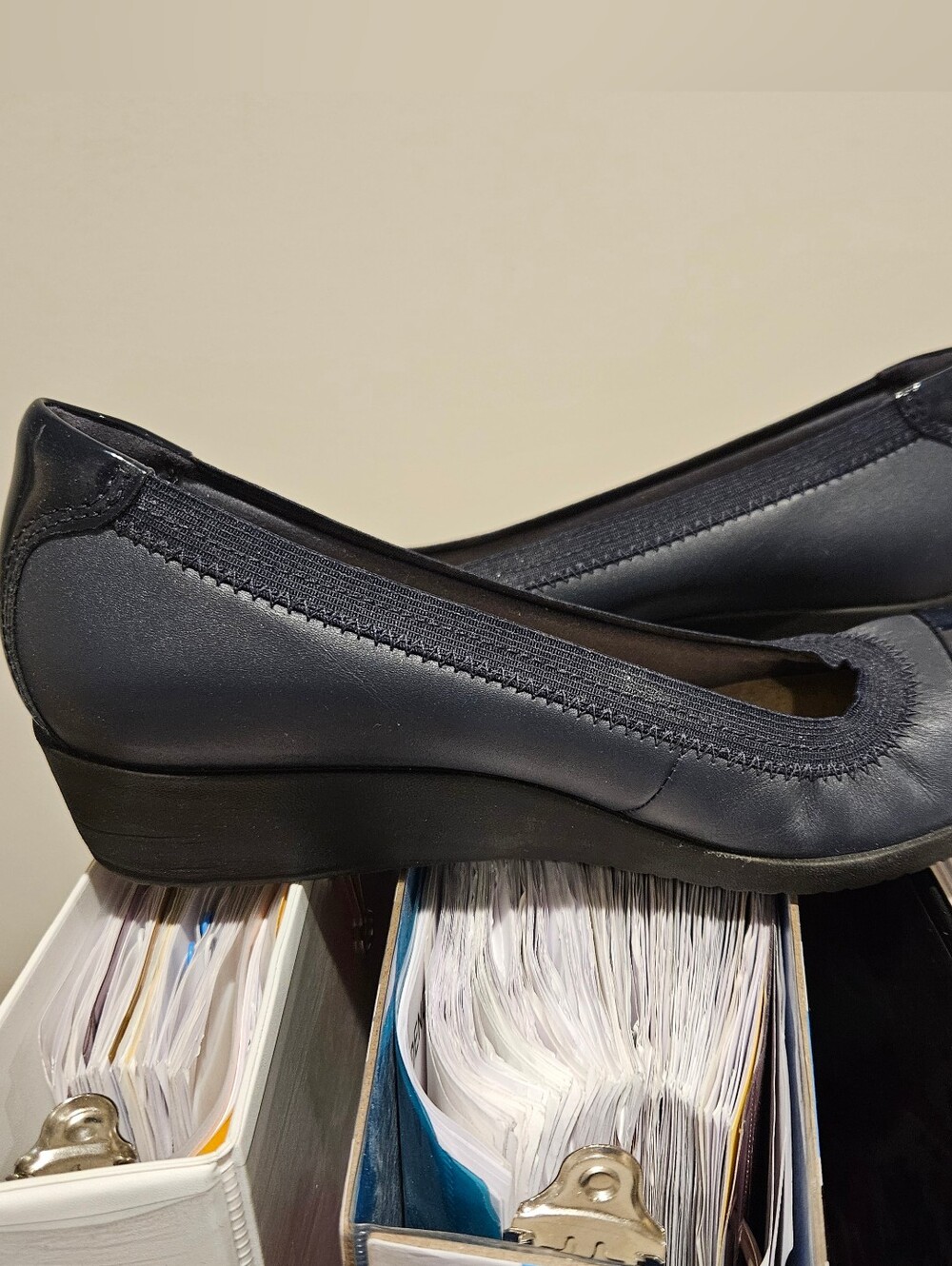 NEW Clarks Navy Blue Wedge Closed Toe Heels